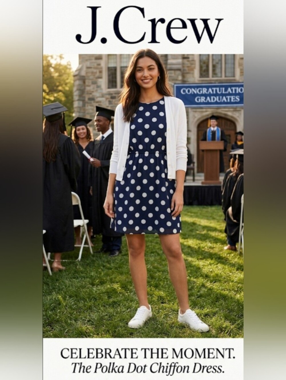 J. CREW Navy White Polka Dots Chiffon Dress!!!!
